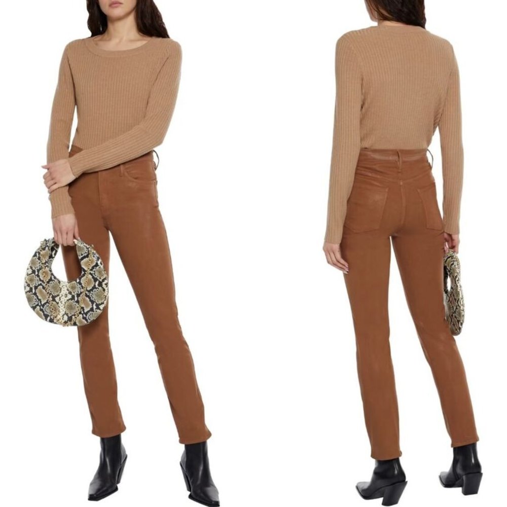 FRAME Le Sylvie Slender Straight Jeans Coated Tobacco Brown {K17}